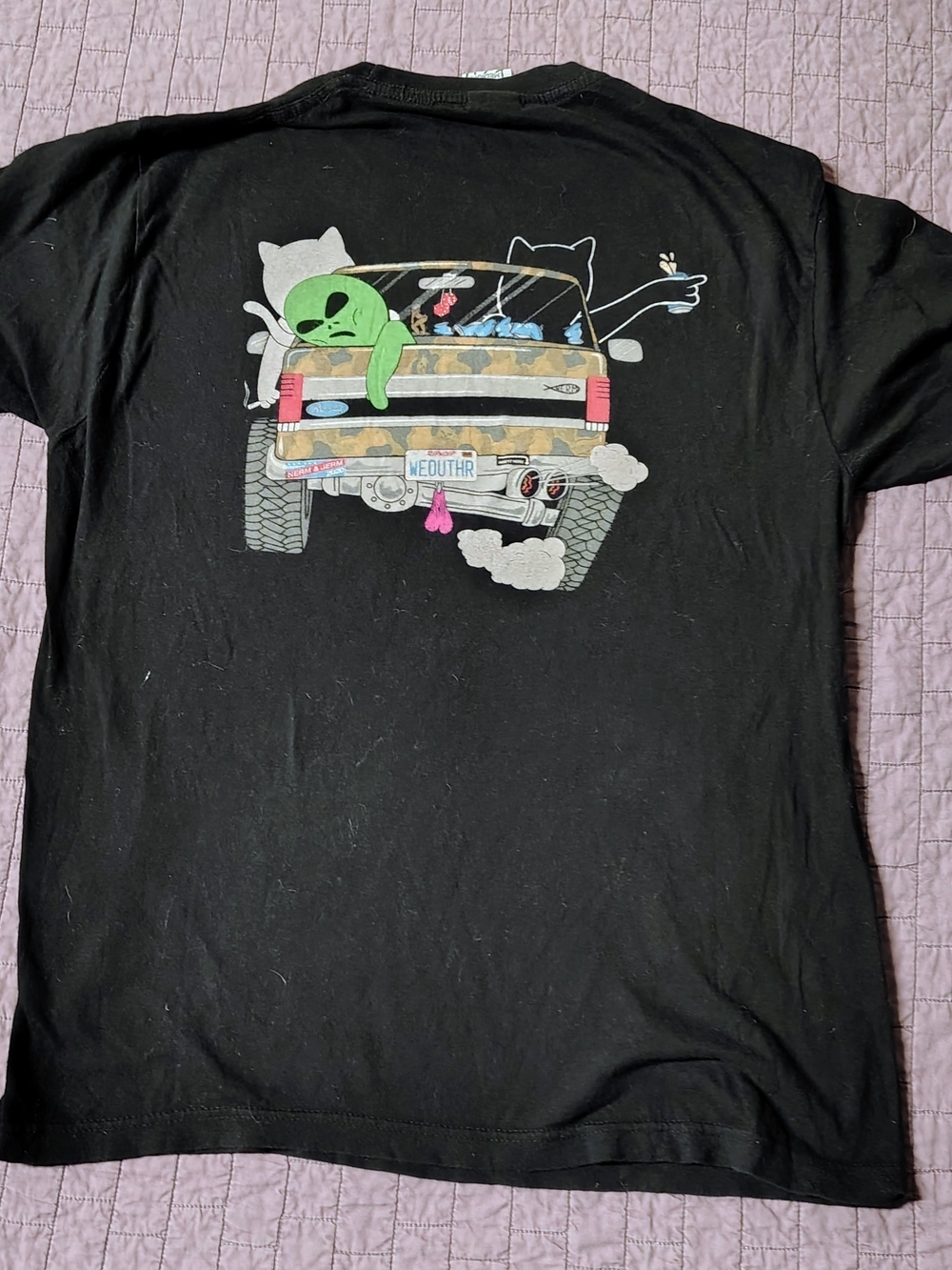 RIPNDIP Mens Medium Black T-Shirt Lord Nermal Camo Truck Graphic Front Back - Picture 2 of 6